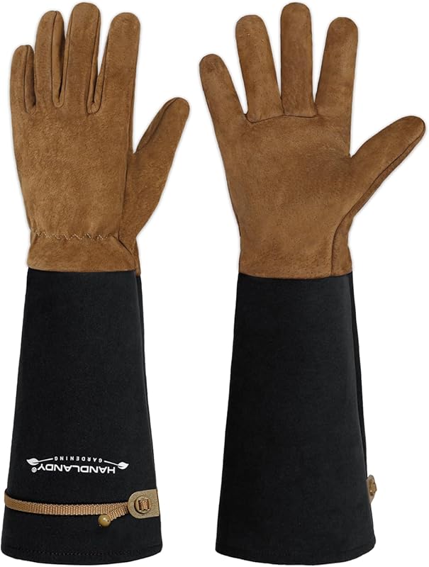HANDLANDY Long Pigskin Leather Thorn Proof Gardening Gloves - Breathab