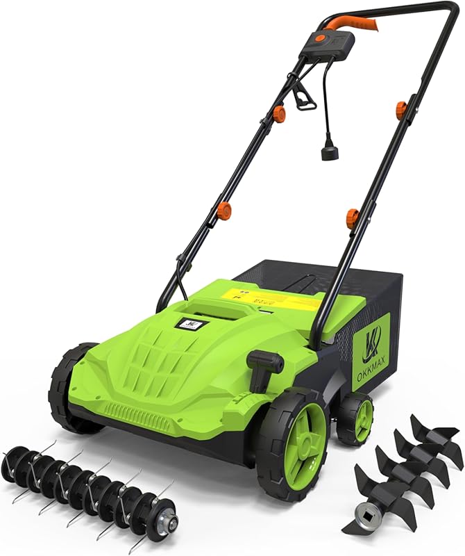 13-Inch 2-in-1 Electric Dethatcher Scarifier with Bag, 4-Position Dept