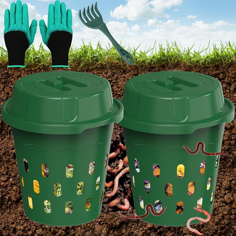 2-Pack Inground 8L Worm Composter for Garden Beds Home Use, Vermicompo