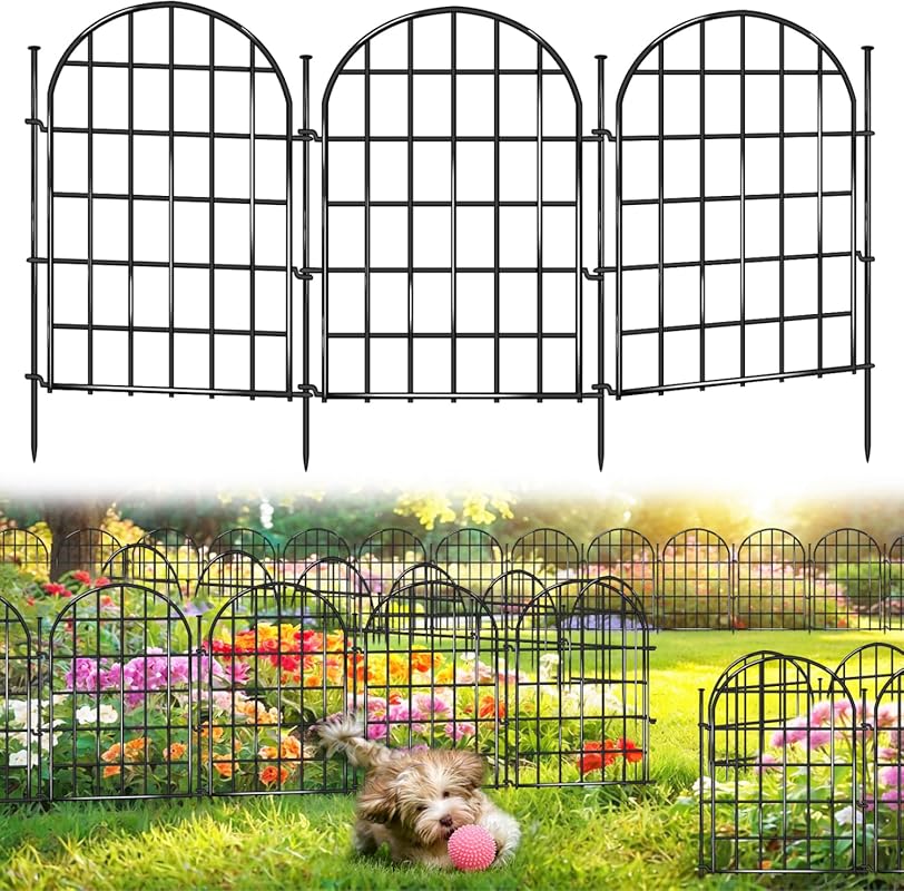 Arched No Dig Garden Fence, 30 Panels, 32.5x22 ft, Rustproof Metal for
