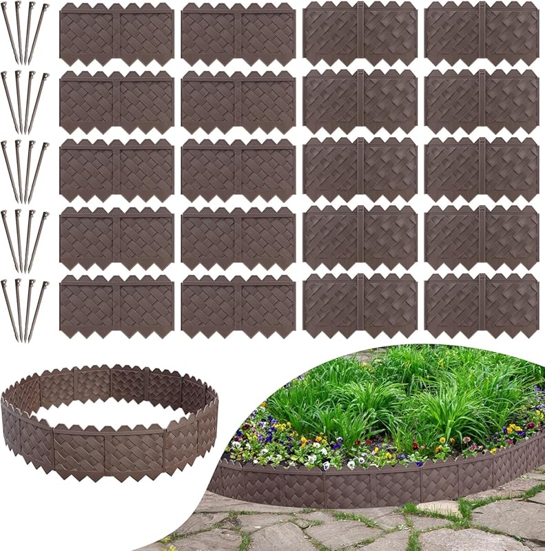 20-Pack Weaving No-Dig Garden Edging Borders – 20FT with 8.5” Anchor S
