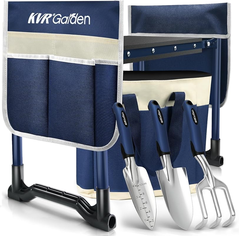 KVR Garden Kneeler and Seat 7-Piece: Heavy Duty Foldable, 3 Tools, 2 P