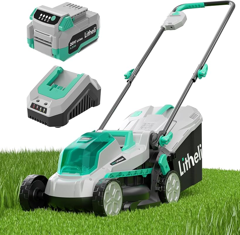 Litheli Cordless Lawn Mower: 13-Inch Deck, Brushless Motor, 5 Heights,