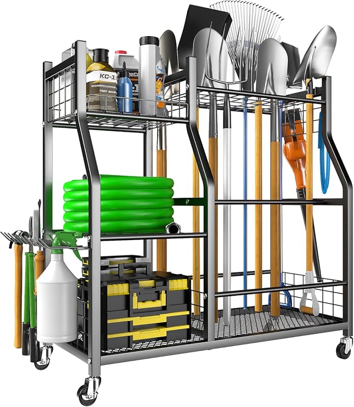 EVERHANGER Garden Tool Organizer with Lockable Wheels for Garage and Y