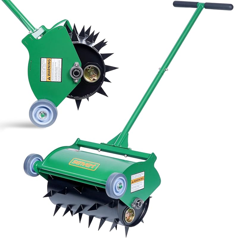 Heavy Duty Rolling Lawn Aerator: Push Spike Aeration up to 55 lbs, Man