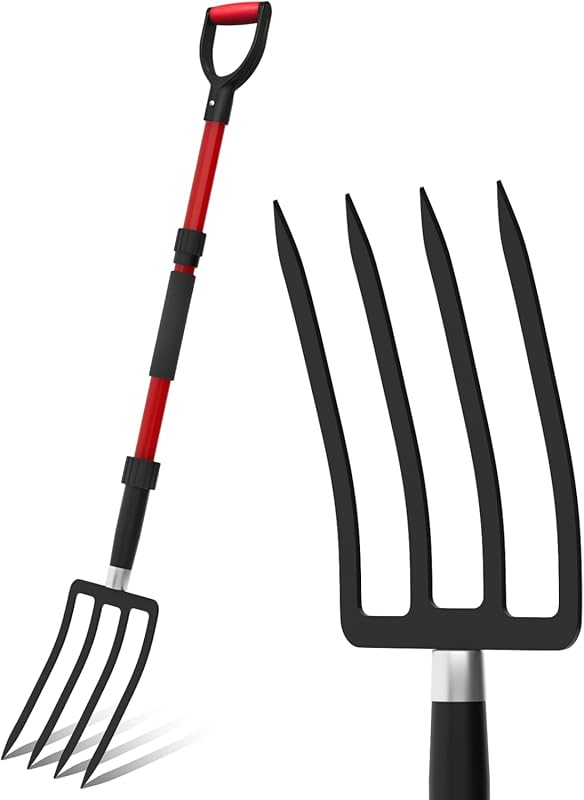 COSITA Heavy Duty 44-Inch Pitch Fork: 4 Metal Tines, Fiberglass Handle