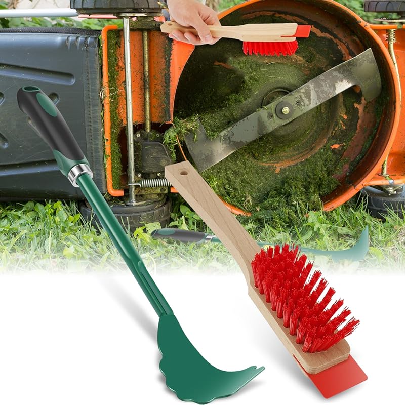 2-Piece Ergonomic Long Handle Lawn Mower Deck Scraper with Stiff Brist