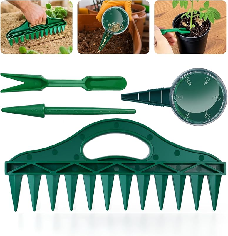 4PCS Mini Seed Dispenser Set – Handheld Seed Planter Tool and Seed Dib