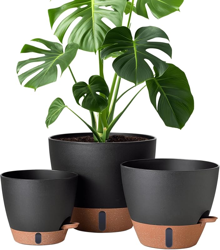 montresor Self-Watering Planters – 12/10/8 Inch Plastic Pots with Wate