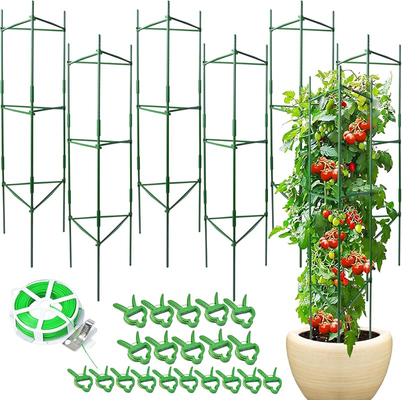 6-Pack 48 Inch Rust-Resistant Tomato Cages - Garden Stakes Plant Cage 
