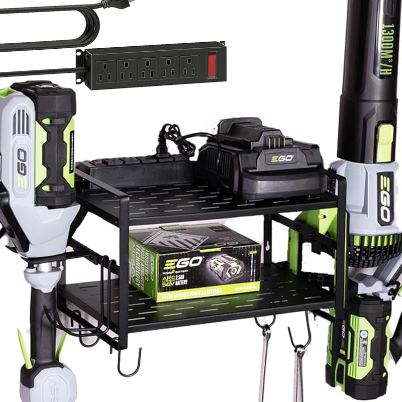 KAFAHOM 2-Tier Leaf Blower & Weed Eater Rack - Power Tool Organizer Wa
