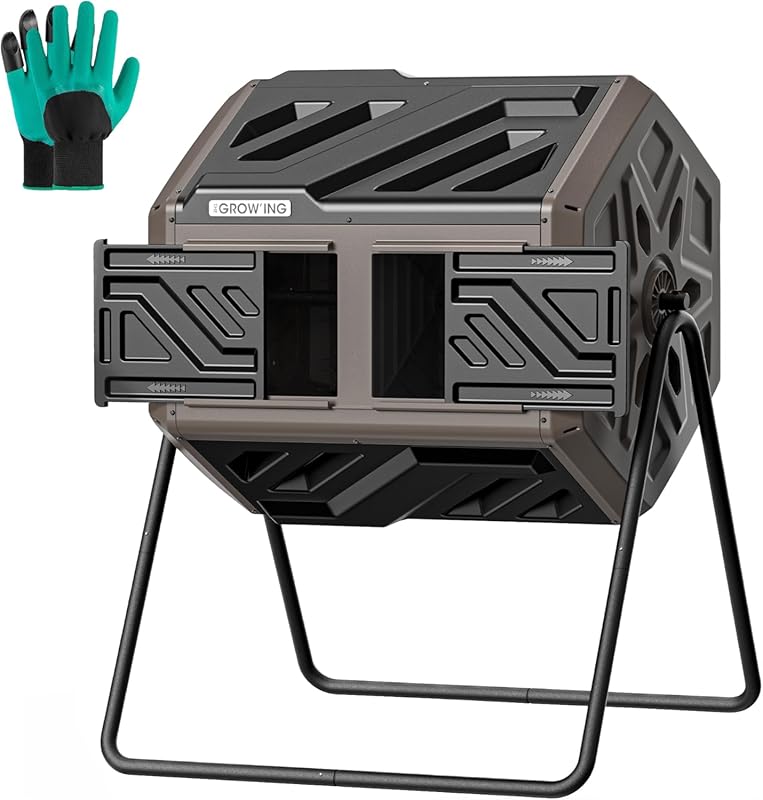 THEGROW'ING 43 Gallon Dual Chamber Tumbling Composter - Fast Assemble