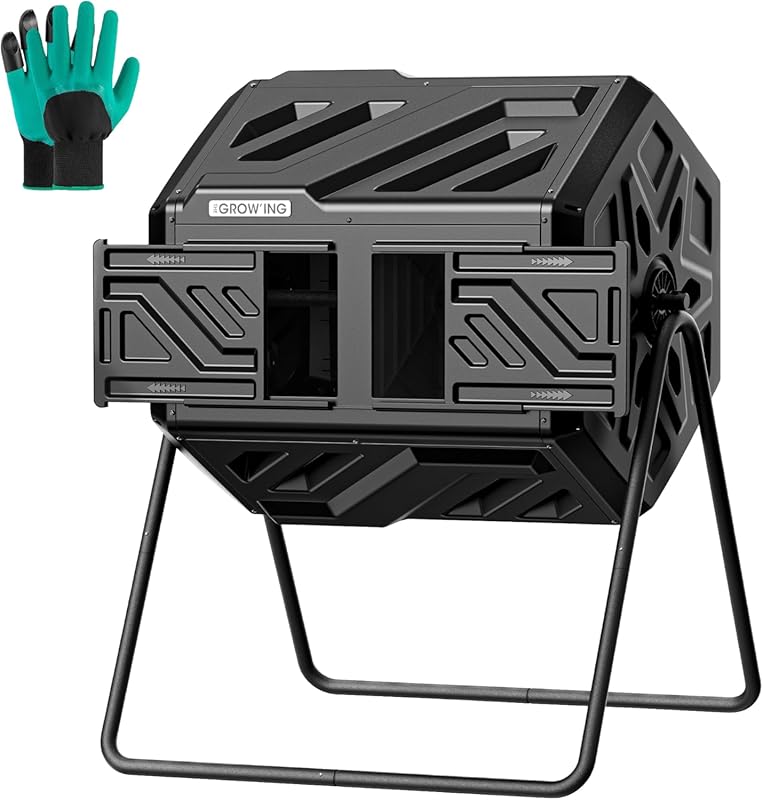 THEGROW'ING Updated 43-Gallon Dual Chamber Tumbling Composter with Fas