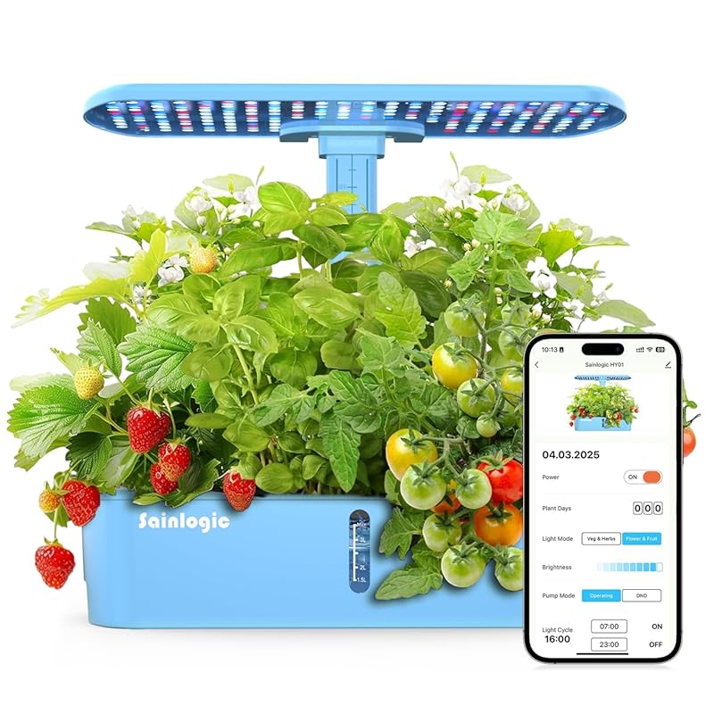 Sainlogic 12-Pod Hydroponic Garden: APP WiFi, 24W LED, Quiet Pump, 5X 