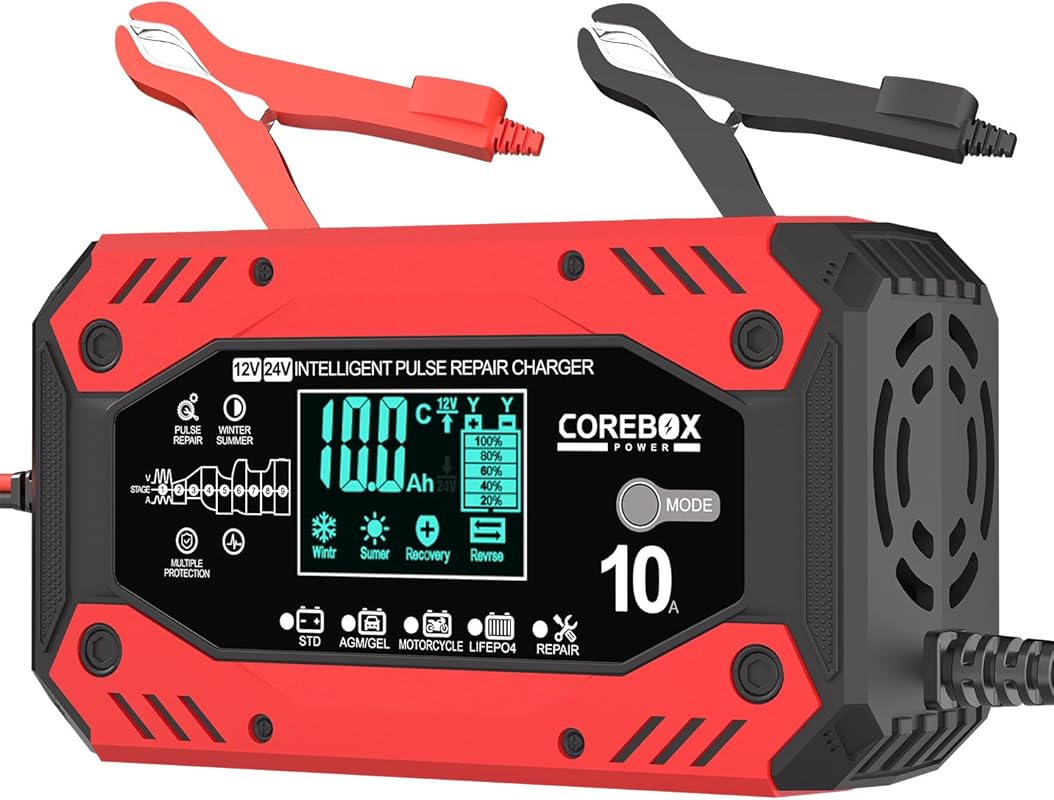 10-Amp 12V/24V Smart Battery Charger with Automatic Trickle, Maintaine