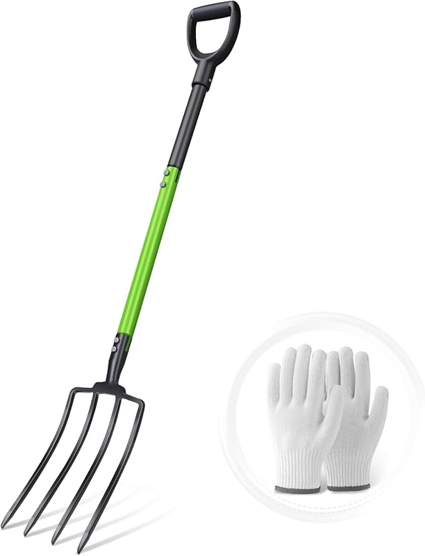 GARDENWORK 45-Inch Heavy Duty Pitchfork with 4 Steel Tines for Compost