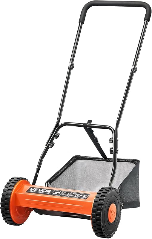 VEVOR 14-Inch 5-Blade Manual Push Reel Mower – Height 0.6-1.75 in, Wal