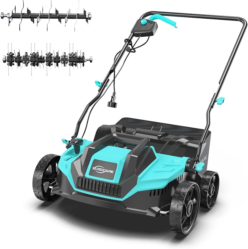 2-in-1 Scarifier Dethatcher with High-Torque Motor, Adjustable Depth C