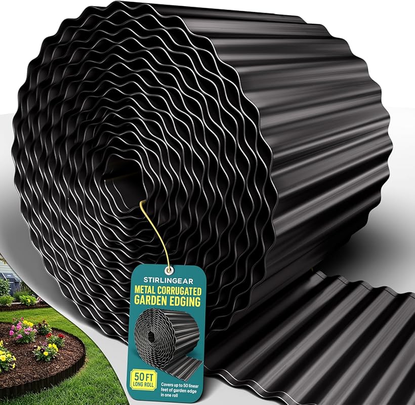 50FT Black Corrugated Metal Landscape Edging – Flexible Rustproof Deco