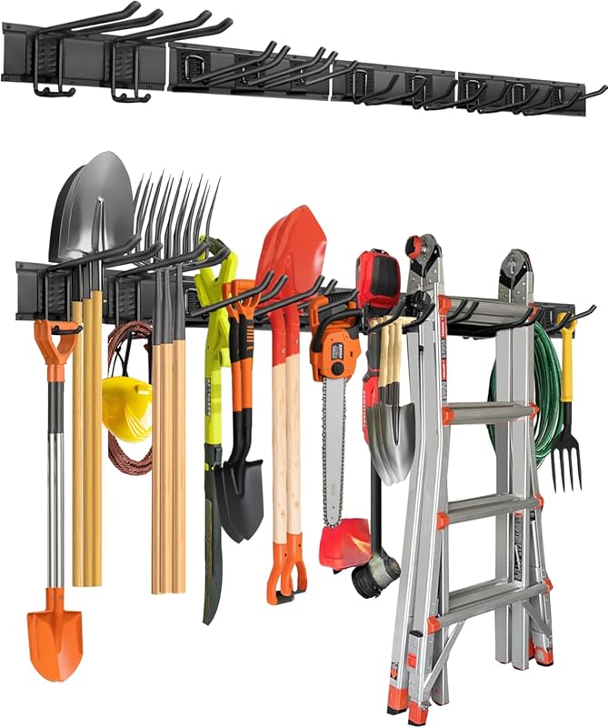 64-Inch Heavy Duty Garage Tool Organizer - 10 Hook Rack for Garden Too