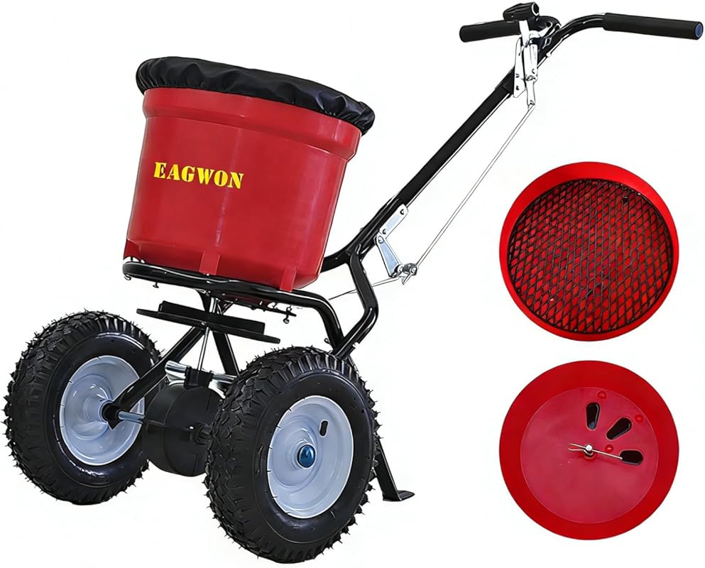 50lb Broadcast Spreader with Rustproof Poly Hopper, Adjustable Drop Ra