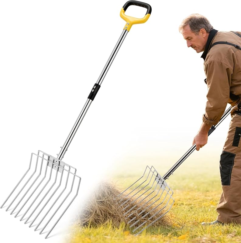 50-Inch Multifunctional Stainless Steel Garden Pitchfork with Handle f