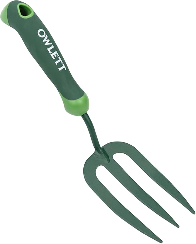 Rust Resistant Carbon Steel Garden Hand Fork with Ergonomic Rubber Han