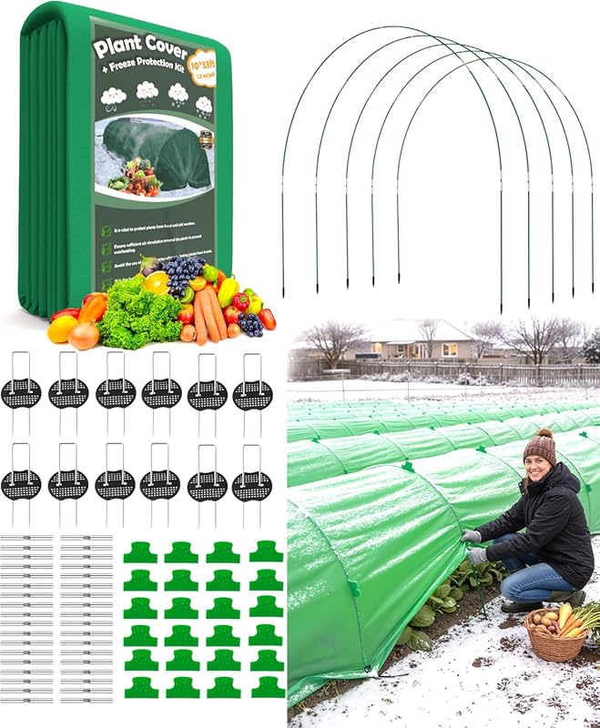NEW Plant Covers Freeze Protection Kit, 10x33FT Frost Blanket with 36