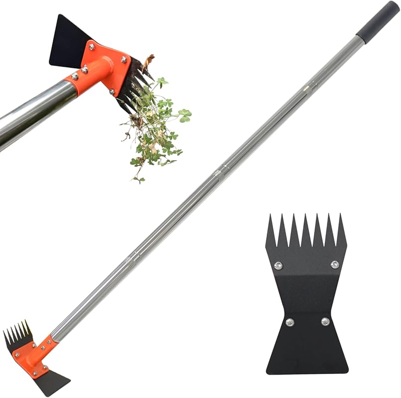 60 Inch Adjustable 2-in-1 Garden Hoe Weed Puller Rake – Heavy Duty Spr