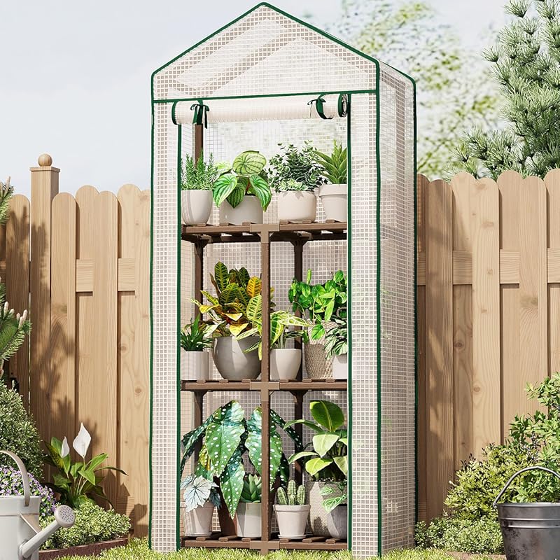 Bamworld Portable Mini Greenhouse with Sturdy Eucalyptus Wood Frame fo
