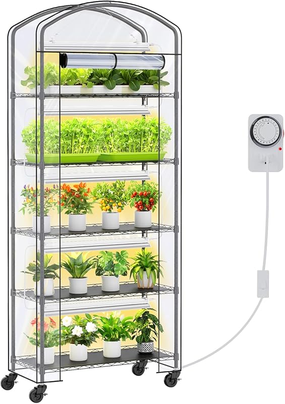 Mini Greenhouse with Grow Light: PVC Cover Portable Tent with Adjustab