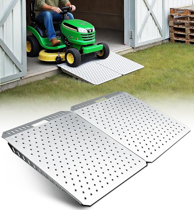 Heavy-Duty Shed Ramp - 1500 lb Anti-Slip Punch Plate for Riding Mowers