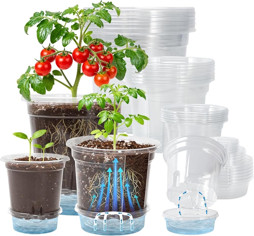 18-Pack Clear Self-Watering Pots - 4,5,6.5 Inch with Drainage, Bottom