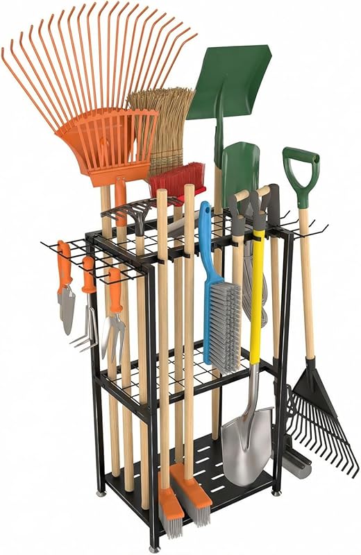 3-Tier Garden Tool Organizer with 14 Hooks, 5 Slots - Holds 50+ Long-H
