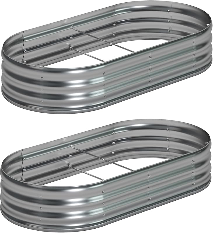 8x4x1 ft Galvanized Oval Raised Garden Bed 2-Pack, Metal Outdoor Plant