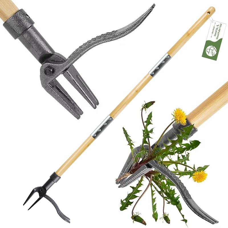 Heavy Duty Stand Up Weed Puller: 4-Claw Head & Long Handle for Bending-Free Root Removal in Garden