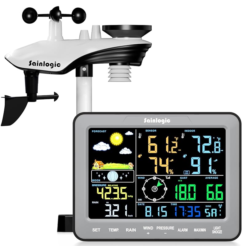 Sainlogic SA68 Home Weather Station: Rain Gauge, Wireless Temp/Humidit