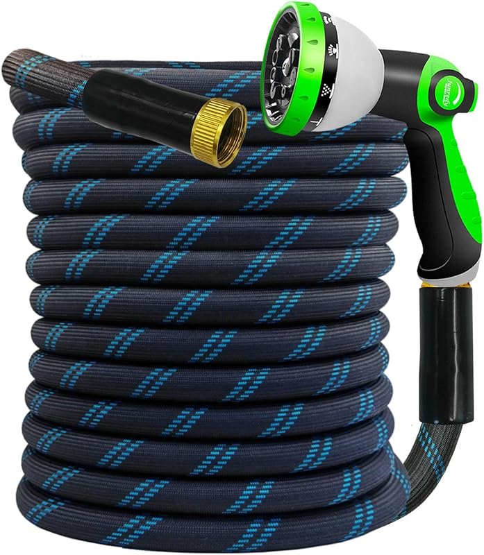 50FT Non-Expandable Heavy-Duty Garden Hose, 10-Function Nozzle, No-Kin