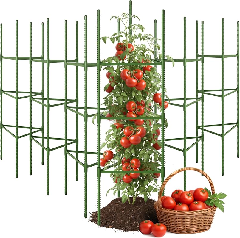 CEWOR 6-Pack Tomato Cages - 51.2 Inch Tall Triangle Stakes & Trellis f