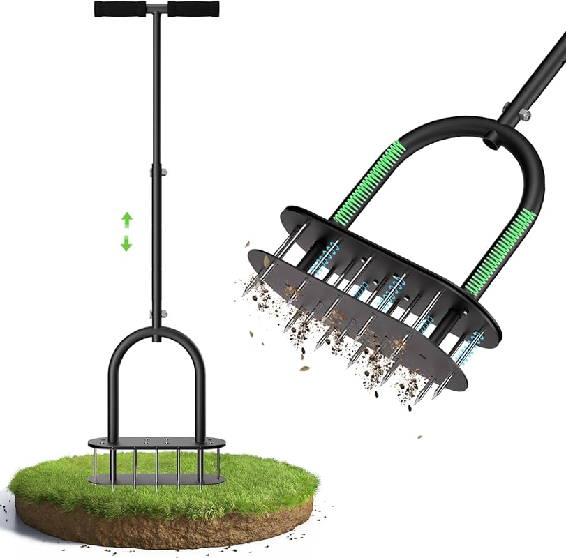 seasky Manual Lawn Aerator: Dual-Layer Design, Padded T-Handle, 15-3 I