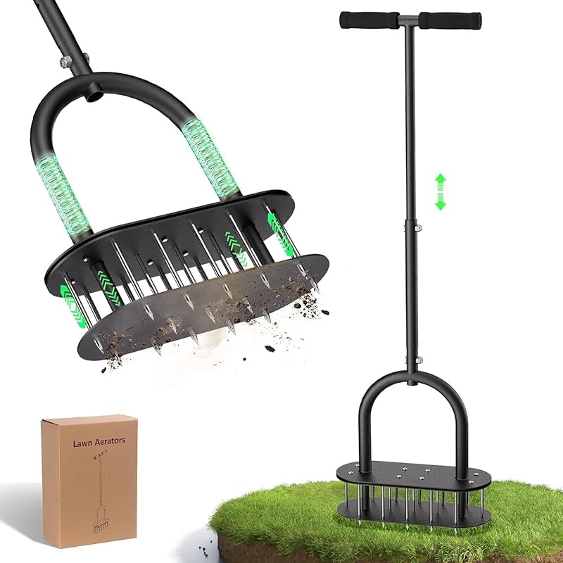 Automatic Lawn Aerator: Pre-Assembled 15 Iron Spikes with Dirt and Lea