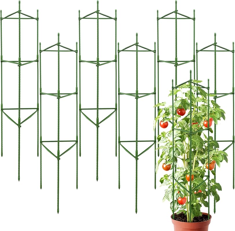6-Pack 48 Inch Triangle Tomato Cages - Rust-Resistant Metal Plant Supp