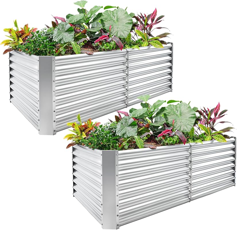 Land Guard Galvanized Steel Raised Garden Bed, 6x3x2 ft Deep Elevated