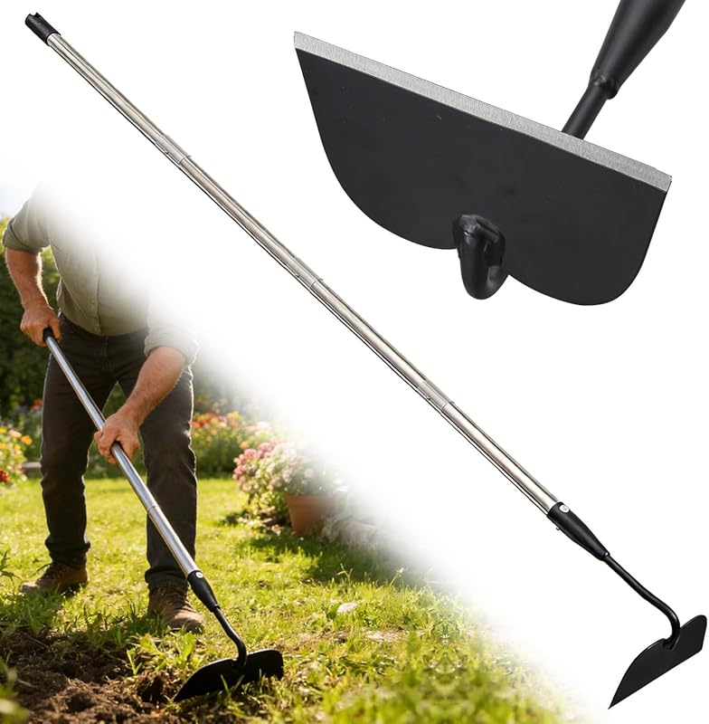 Heavy-Duty Draw Hoe Garden Tool with 60-Inch Handle for Stand-Up Weedi