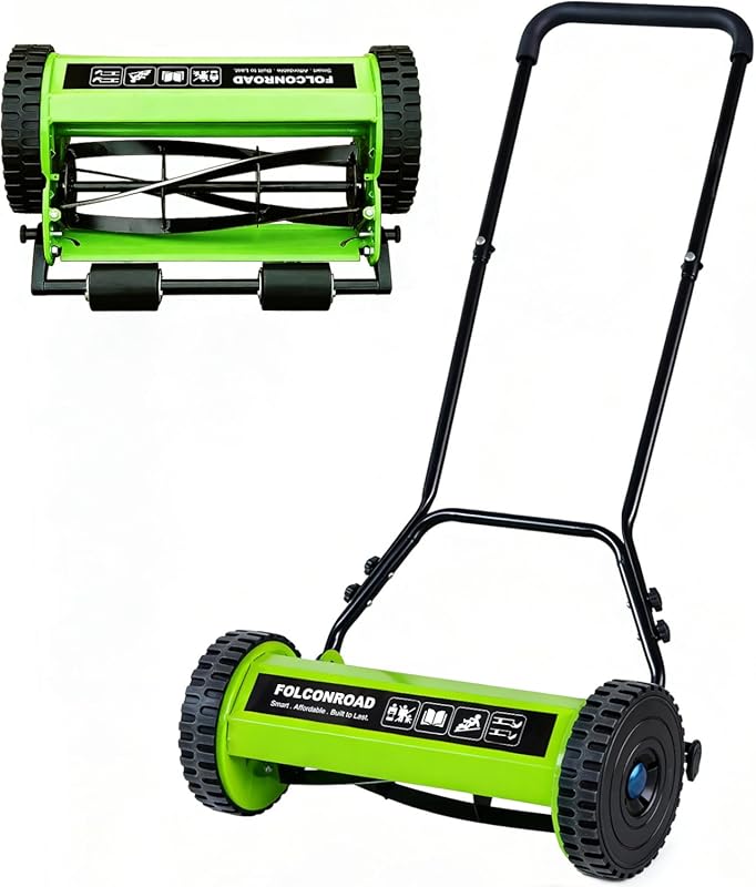 14-Inch 4-Blade Manual Push Reel Mower, 5-Position Height Adjustment,