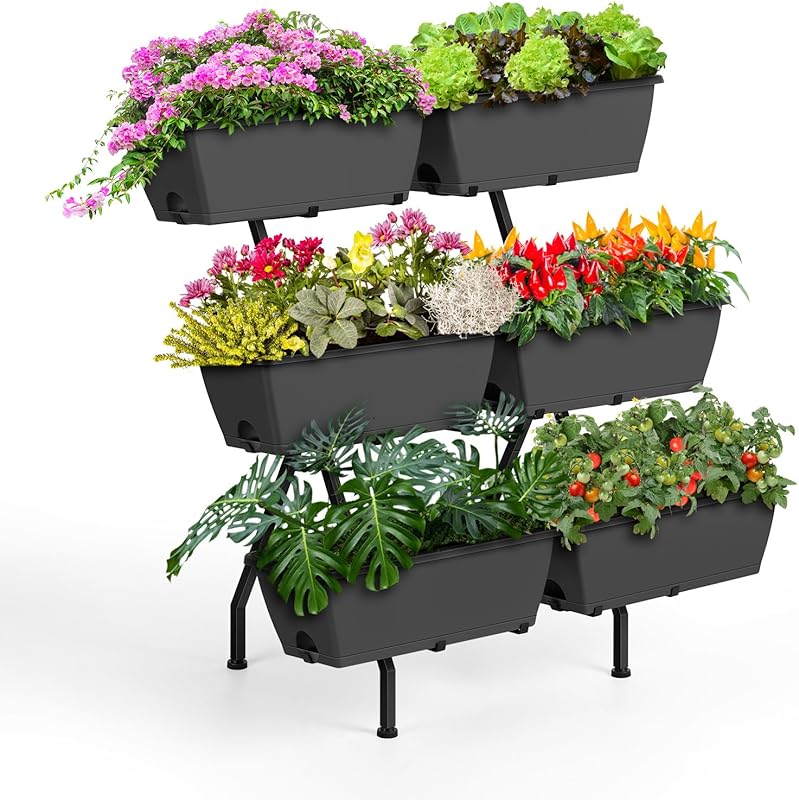 3-Tier Vertical Raised Garden Bed - 6 Boxes, Legs for Herbs, Flowers I