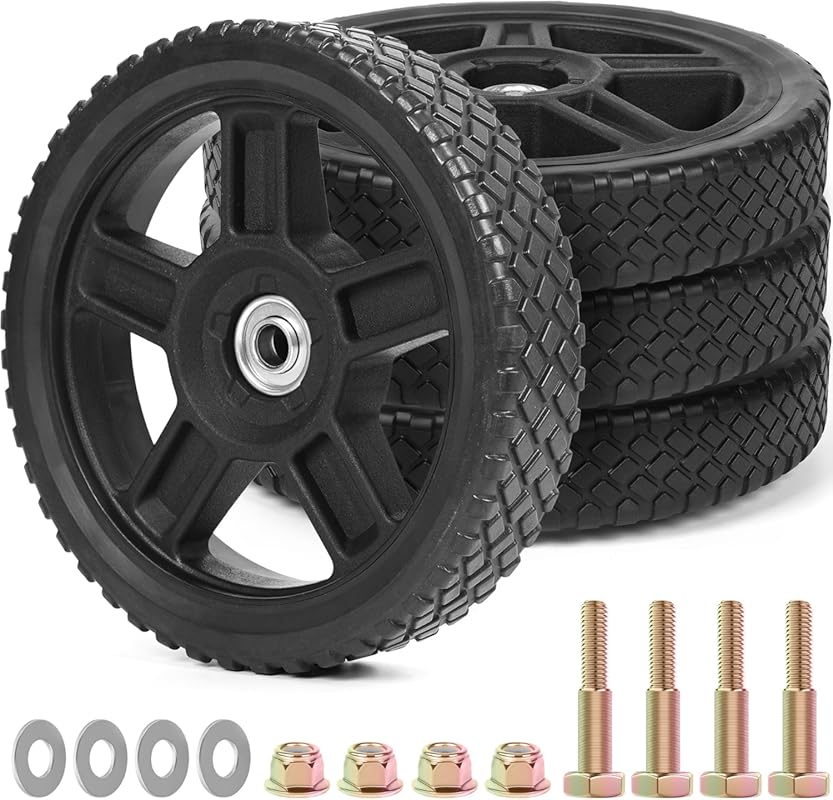 Universal 8-Inch Lawn Mower Wheel Kit - 4-Pack Plastic Replacement Tir