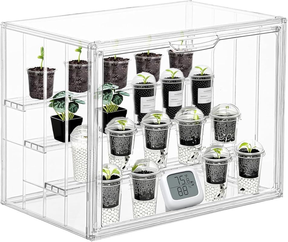 Clear Mini Greenhouse with Magnetic Door for Seed Starting, Plant Grow