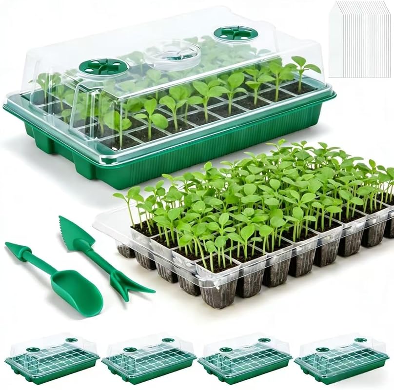 5-Pack Seed Starter Tray Kit – 200-Cell Total with Adjustable Humidity