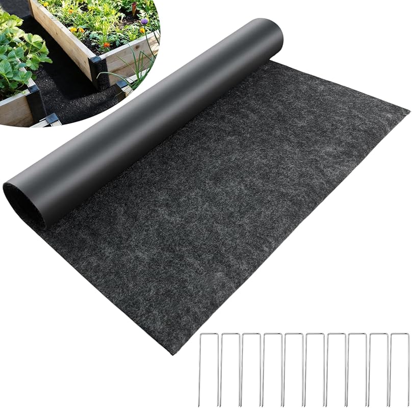 Recycled Felt Mulch Mat 2' x 8.2' with 10 Ground Staples - Reusable Ga